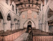 A picture drawn by a Repton schoolboy, based on an almost identical sketch by Hipkin, shows the interior after 1842 and before 1854.